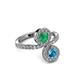3 - Kevia London Blue Topaz and Emerald with Side Diamonds Bypass Ring 