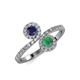 4 - Kevia Blue Sapphire and Emerald with Side Diamonds Bypass Ring 