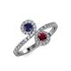 4 - Kevia Blue Sapphire and Ruby with Side Diamonds Bypass Ring 