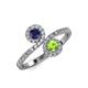 4 - Kevia Blue Sapphire and Peridot with Side Diamonds Bypass Ring 