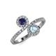 4 - Kevia Blue Sapphire and Aquamarine with Side Diamonds Bypass Ring 