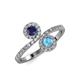 4 - Kevia Blue Sapphire and Blue Topaz with Side Diamonds Bypass Ring 