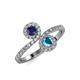 4 - Kevia Blue Sapphire and London Blue Topaz with Side Diamonds Bypass Ring 