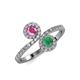4 - Kevia Pink Sapphire and Emerald with Side Diamonds Bypass Ring 