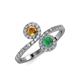 4 - Kevia Citrine and Emerald with Side Diamonds Bypass Ring 