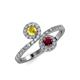 4 - Kevia Yellow Sapphire and Ruby with Side Diamonds Bypass Ring 