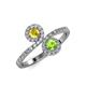 4 - Kevia Yellow Sapphire and Peridot with Side Diamonds Bypass Ring 