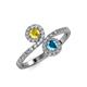 4 - Kevia Yellow Sapphire and London Blue Topaz with Side Diamonds Bypass Ring 