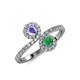 4 - Kevia Tanzanite and Emerald with Side Diamonds Bypass Ring 