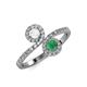 4 - Kevia White Sapphire and Emerald with Side Diamonds Bypass Ring 