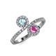 4 - Kevia Aquamarine and Pink Sapphire with Side Diamonds Bypass Ring 