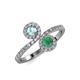 4 - Kevia Aquamarine and Emerald with Side Diamonds Bypass Ring 