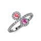 4 - Kevia Pink Tourmaline and Pink Sapphire with Side Diamonds Bypass Ring 
