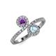 4 - Kevia Amethyst and Aquamarine with Side Diamonds Bypass Ring 