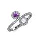 4 - Kevia Amethyst and White Sapphire with Side Diamonds Bypass Ring 