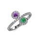 4 - Kevia Amethyst and Emerald with Side Diamonds Bypass Ring 