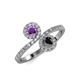 4 - Kevia Amethyst and Black Diamond with Side Diamonds Bypass Ring 