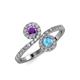 4 - Kevia Amethyst and Blue Topaz with Side Diamonds Bypass Ring 