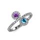 4 - Kevia Amethyst and London Blue Topaz with Side Diamonds Bypass Ring 