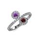 4 - Kevia Amethyst and Red Garnet with Side Diamonds Bypass Ring 