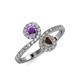 4 - Kevia Amethyst and Smoky Quartz with Side Diamonds Bypass Ring 