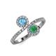 4 - Kevia Blue Topaz and Emerald with Side Diamonds Bypass Ring 