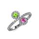 4 - Kevia Peridot and Pink Sapphire with Side Diamonds Bypass Ring 