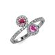 4 - Kevia Rhodolite Garnet and Pink Sapphire with Side Diamonds Bypass Ring 