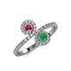 4 - Kevia Rhodolite Garnet and Emerald with Side Diamonds Bypass Ring 