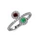 4 - Kevia Red Garnet and Emerald with Side Diamonds Bypass Ring 