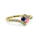 3 - Eleni Blue Sapphire and Pink Tourmaline with Side Diamonds Bypass Ring 