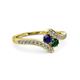 3 - Eleni Blue Sapphire and Emerald with Side Diamonds Bypass Ring 