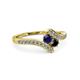3 - Eleni Blue Sapphire and Black Diamond with Side Diamonds Bypass Ring 
