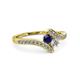 3 - Eleni Blue Sapphire and Diamond with Side Diamonds Bypass Ring 