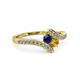3 - Eleni Blue Sapphire and Citrine with Side Diamonds Bypass Ring 