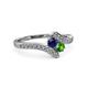 3 - Eleni Blue Sapphire and Green Garnet with Side Diamonds Bypass Ring 