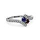 3 - Eleni Blue Sapphire and Red Garnet with Side Diamonds Bypass Ring 