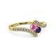 3 - Eleni Pink and Blue Sapphire with Side Diamonds Bypass Ring 