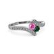 3 - Eleni Pink Sapphire and Emerald with Side Diamonds Bypass Ring 