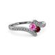 3 - Eleni Pink Sapphire and Ruby with Side Diamonds Bypass Ring 