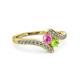 3 - Eleni Pink Sapphire and Peridot with Side Diamonds Bypass Ring 