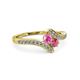 3 - Eleni Pink Sapphire and Rhodolite Garnet with Side Diamonds Bypass Ring 