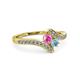 3 - Eleni Pink Sapphire and Aquamarine with Side Diamonds Bypass Ring 