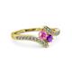 3 - Eleni Pink Sapphire and Amethyst with Side Diamonds Bypass Ring 