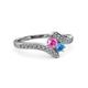 3 - Eleni Pink Sapphire and Blue Topaz with Side Diamonds Bypass Ring 
