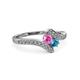 3 - Eleni Pink Sapphire and London Blue Topaz with Side Diamonds Bypass Ring 