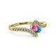 3 - Eleni Pink Sapphire and London Blue Topaz with Side Diamonds Bypass Ring 