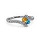 3 - Eleni Citrine and London Blue Topaz with Side Diamonds Bypass Ring 