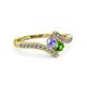 3 - Eleni Tanzanite and Green Garnet with Side Diamonds Bypass Ring 