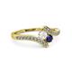 3 - Eleni White and Blue Sapphire with Side Diamonds Bypass Ring 